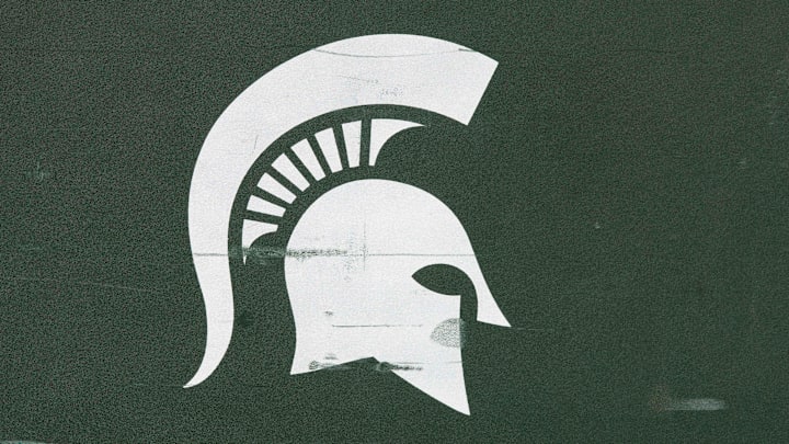 Oct 12, 2019; Madison, WI, USA; Michigan State Spartans logo on sideline equipment prior to the game against the Wisconsin Badgers at Camp Randall Stadium. Mandatory Credit: Jeff Hanisch-Imagn Images