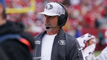 Nov 17, 2024; Santa Clara, California, USA; San Francisco 49ers head coach Kyle Shanahan on the sideline against the Seattle Seahawks in the second quarter at Levi's Stadium.