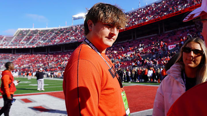 Tri-Village offensive tackle Dominic Black visits Ohio Stadium on the day of the Ohio State Buckeyes football game against the Rutgers Scarlet Knights on Nov. 22, 2025.