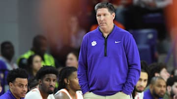 Clemson Head Coach Brad Brownell at the game with Syracuse during the first half at Littlejohn Coliseum in Clemson, S.C Wednesday, January 22, 2025.