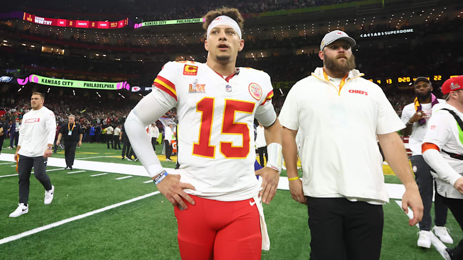 Feb 9, 2025; New Orleans, LA, USA; Kansas City Chiefs quarterback Patrick Mahomes (15) reacts after losing to the Philadelphia Eagles in Super Bowl LIX at Ceasars Superdome. Mandatory Credit: Mark J. Rebilas-Imagn Images | Mark J. Rebilas-Imagn Images