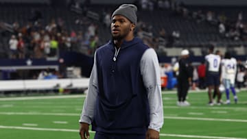 Aug 22, 2025; Arlington, Texas, USA; Dallas Cowboys defensive end Micah Parsons walks off the field after the game against the Atlanta Falcons at AT&T Stadium. Mandatory Credit: Kevin Jairaj-Imagn Images