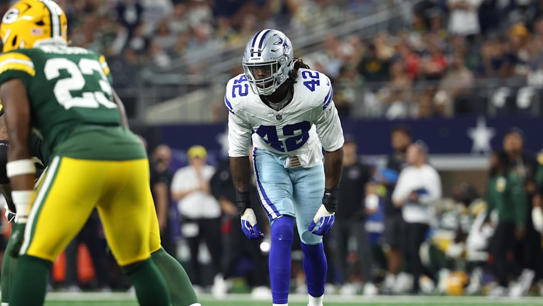 Dallas Cowboys defensive end Jadeveon Clowney looks on in the second half against the Green Bay Packers at AT&T Stadium. Dallas Cowboys defensive end Jadeveon Clowney looks on in the second half against the Green Bay Packers at AT&T Stadium.