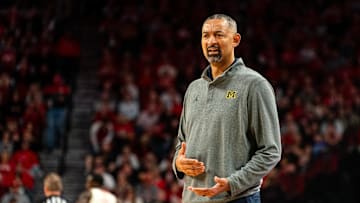 Feb 10, 2024; Lincoln, Nebraska, USA; Michigan Wolverines head coach Juwan Howard reacts to a call