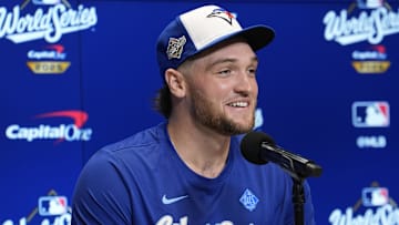 Oct 23, 2025: Blue Jays starting pitcher Trey Yesavage smile before Game 1 of the World Series at Rogers Centre. 