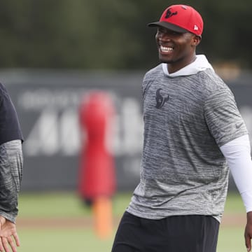 Jul 23, 2025; Houston, TX, USA;  Houston Texans head coach DeMeco Ryans during training camp at Houston Methodist Training Center. Mandatory Credit: Troy Taormina-Imagn Images