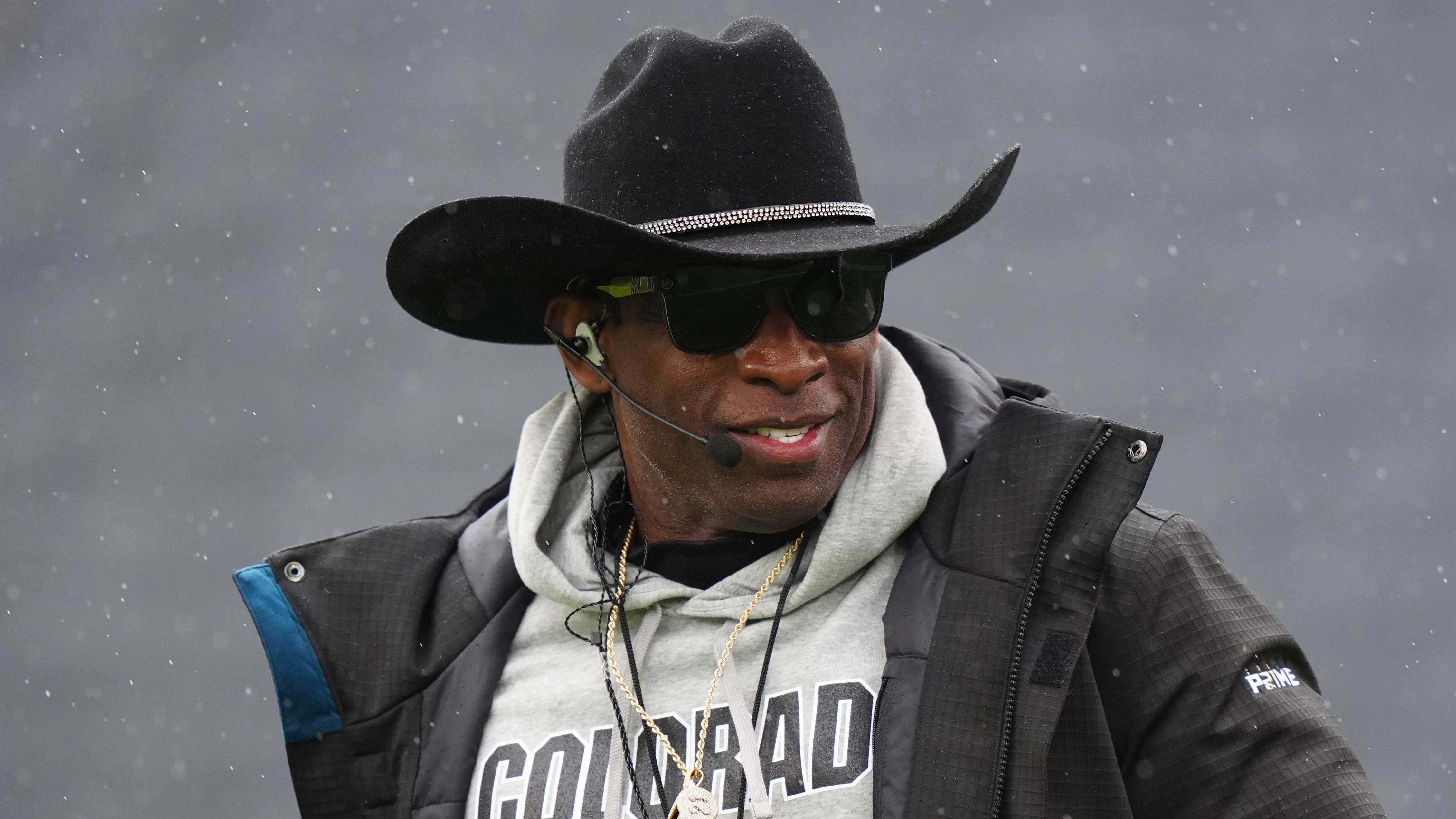 Colorado Buffaloes head coach Deion Sanders coaching a game during the college football season.