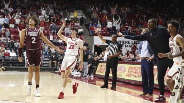 Feb 3, 2024; Tuscaloosa, Alabama, USA; Alabama guard Kai Spears (32) watches his three-pointer fall