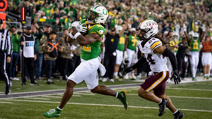 High and tight: Powerhouse Jay Harris moves up to RB-3 in the Oregon backfield after injuries and transfers. The former Division II All-American is 6-2, 224.