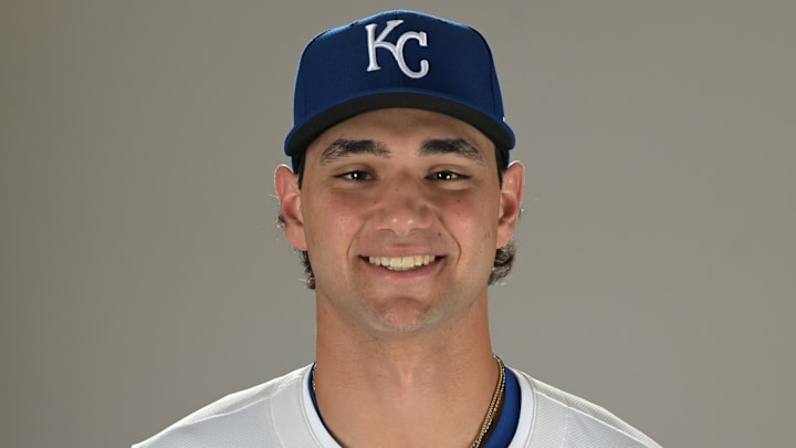 Feb 19, 2025; Surprise, AZ, USA; Kansas City Royals Jac Caglianone (14) poses for a photo during media day. Mandatory Credit: Jayne Kamin-Oncea-Imagn Images  