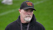 Nov 13, 2025; Madrid, Spain; Washington Commanders head coach Dan Quinn during practice at Ciudad Deportiva del Real Madrid. Mandatory Credit: Kirby Lee-Imagn Images