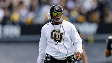 Apr 19, 2025; Boulder, CO, USA; Colorado Buffaloes head coach Deion Sanders during the spring game at Folsom Field. Mandatory Credit: Isaiah J. Downing-Imagn Images