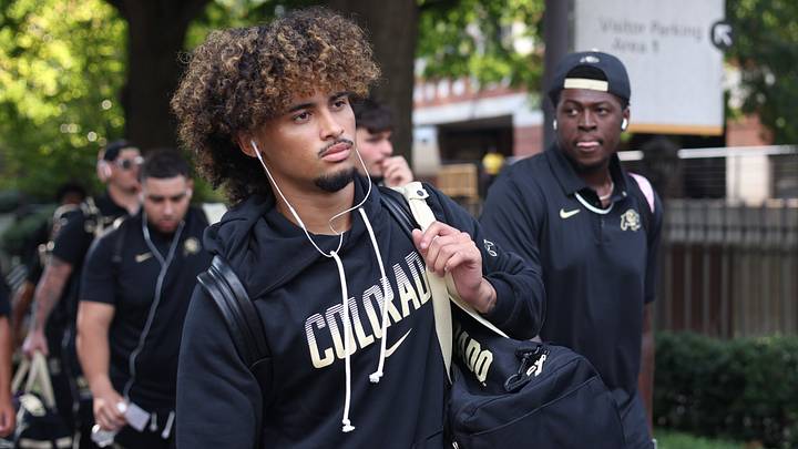 Sep 3, 2026; Atlanta, Georgia, USA;  Colorado Buffaloes quarterback Julian Lewis (10) arrives at Bobby Dodd Stadium at Hyundai Field.  Mandatory Credit: Brett Davis-Imagn Images