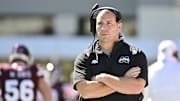 Mississippi State Bulldogs head coach Zach Arnett looks on during the first quarter of the game against the Western Michigan Broncos at Davis Wade Stadium at Scott Field.