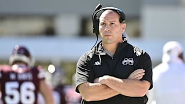 Mississippi State Bulldogs head coach Zach Arnett looks on during the first quarter of the game against the Western Michigan Broncos at Davis Wade Stadium at Scott Field.