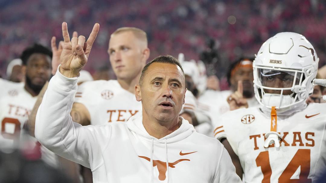 Texas Longhorns head coach Steve Sarkisian gestures after a game against the Georgia Bulldogs at Sanford Stadium. Texas Longhorns head coach Steve Sarkisian gestures after a game against the Georgia Bulldogs at Sanford Stadium.