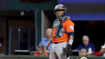 Oct 19, 2023; Arlington, Texas, USA; Houston Astros catcher Martin Maldonado (15) during the eighth