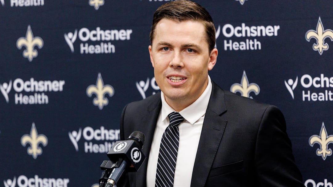 New Orleans Saints introduce Kellen Moore as the head coach as he addresses the media at Ochsner Sports Performance Center.