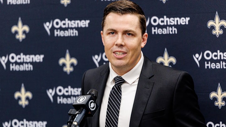 New Orleans Saints introduce Kellen Moore as the head coach as he addresses the media at Ochsner Sports Performance Center.