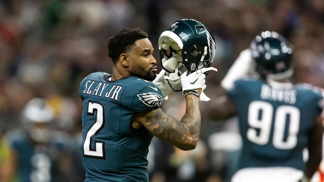 Feb 9, 2025; New Orleans, LA, USA; Philadelphia Eagles cornerback Darius Slay Jr. (2) against the Kansas City Chiefs during Super Bowl LIX at Ceasars Superdome. 