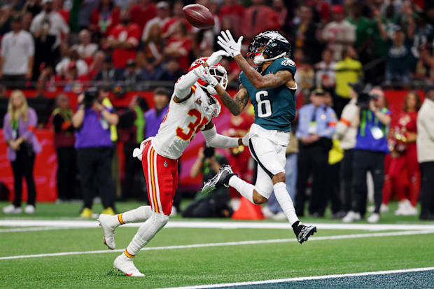 Former Alabama Crimson Tide wide receiver DeVonta Smith of the Philadelphia Eagles in Super Bowl LIX.