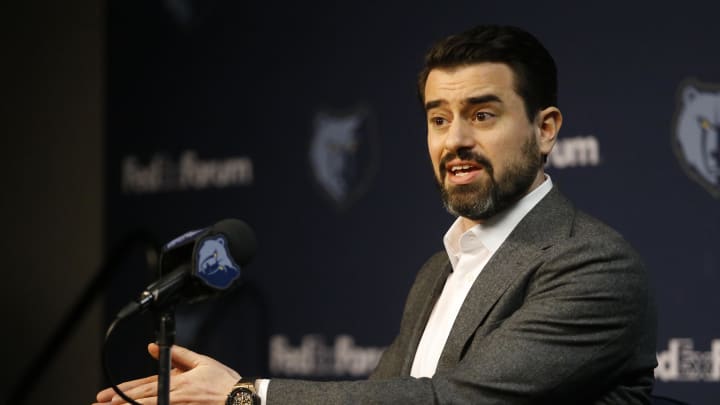 Oct 2, 2023; Memphis, TN, USA; Memphis Grizzlies general manager Zach Kleiman answers questions from media members during media day at FedEx Forum. Mandatory Credit: Petre Thomas-USA TODAY Sports