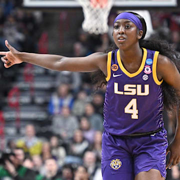 LSU Tigers guard Flau'Jae Johnson reacts after a play against the UCLA Bruins during the NCAA Tournament.