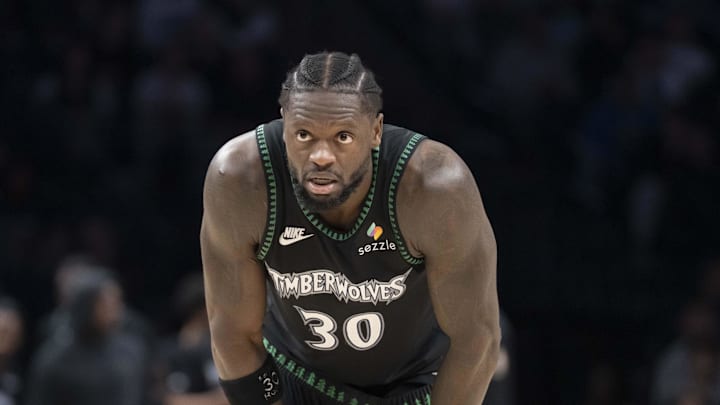 Dec 17, 2025; Minneapolis, Minnesota, USA; Minnesota Timberwolves forward Julius Randle (30) looks on against the Memphis Grizzlies in the second half at Target Center. Mandatory Credit: Jesse Johnson-Imagn Images