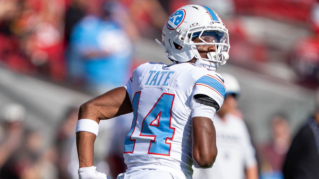 August 13, 2026; Santa Clara, California, USA; Tennessee Titans wide receiver Carnell Tate (14) warms up before the game against the San Francisco 49ers at Levi's Stadium. Mandatory Credit: Kyle Terada-Imagn Images August 13, 2026; Santa Clara, California, USA; Tennessee Titans wide receiver Carnell Tate (14) warms up before the game against the San Francisco 49ers at Levi's Stadium. Mandatory Credit: Kyle Terada-Imagn Images