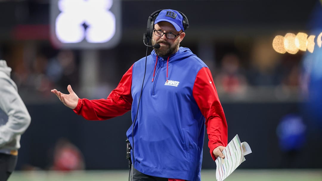 Dec 22, 2024; Atlanta, Georgia, USA; New York Giants head coach Brian Daboll on the sideline against the Atlanta Falcons in the third quarter at Mercedes-Benz Stadium. 