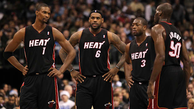 LeBron James, Chris Bosh and Dwyane Wade with the Miami Heat in 2010