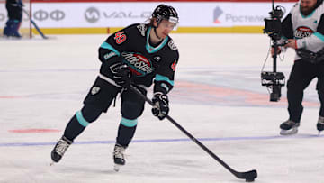 Div. Kharlamova Hockey Club player, Maxim Shabanov (49) seen...