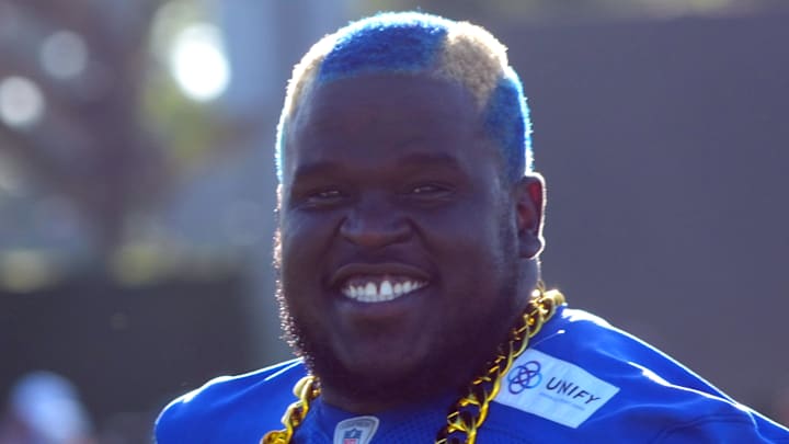 Los Angeles Rams lineman Kevin Dotson (69). Mandatory Credit: Kirby Lee-Imagn Images