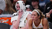 Jul 15, 2025; Boston, Massachusetts, USA; Indiana Fever guard Caitlin Clark (22) reacts on the bench after a play in the final second of the game against the Connecticut Sun at TD Garden. Mandatory Credit: David Butler II-Imagn Images