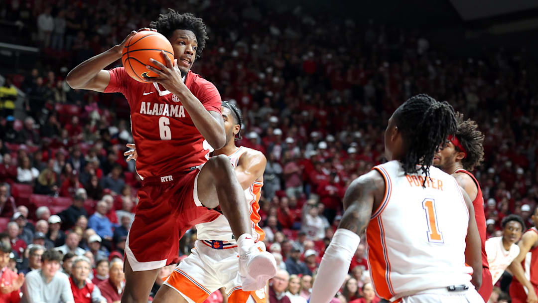 Alabama forward London Jemison rebounds the ball against Clemson at the ACC/SEC Challenge. The Tide won, 90–84.