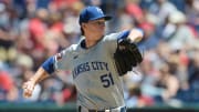 Jun 6, 2024; Cleveland, Ohio, USA; Kansas City Royals starting pitcher Brady Singer (51) throws a pitch during the first inning against the Cleveland Guardians at Progressive Field. Mandatory Credit: Ken Blaze-USA TODAY Sports