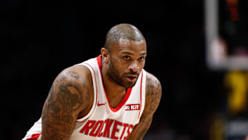 Nov 20, 2019; Denver, CO, USA; Houston Rockets forward PJ Tucker (17) in the fourth quarter against the Denver Nuggets at the Pepsi Center. Mandatory Credit: Isaiah J. Downing-Imagn Images