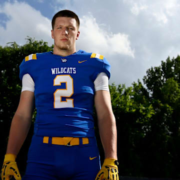 Dandy Dozen top football recruit selection for 2025 TSSAA season, Donelson Christian Academy tight end Carson Sneed Wednesday, June 19, 2025, in Nashville, Tenn.