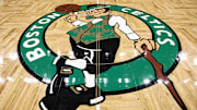 Feb 28, 2025; Boston, Massachusetts, USA: The Boston Celtics logo is seen on the court before the game between the Boston Celtics and the Cleveland Cavaliers at TD Garden. Mandatory Credit: Winslow Townson-Imagn Images