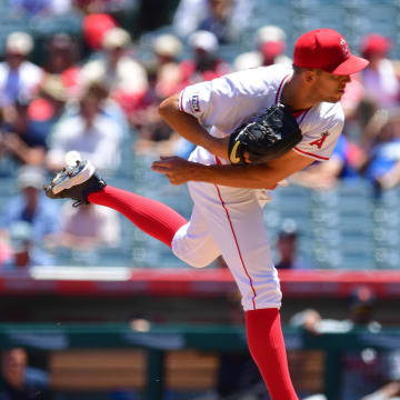 Jun 27, 2024; Anaheim, California, USA; Los Angeles Angels pitcher Tyler Anderson (31) throws against the Detroit Tigers during the first inning at Angel Stadium. Mandatory Credit: Gary A. Vasquez-USA TODAY Sports