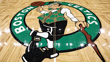 Feb 28, 2025; Boston, Massachusetts, USA; The Boston Celtics logo is seen on the court beofre the game between the Boston Celtics and the Cleveland Cavaliers at TD Garden. Mandatory Credit: Winslow Townson-Imagn Images