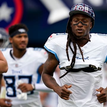 Tennessee Titans wide receiver DeAndre Hopkins heads to the field before a game against the New York Jets at Nissan Stadium in Nashville, Tenn., Sunday, Sept. 15, 2024.