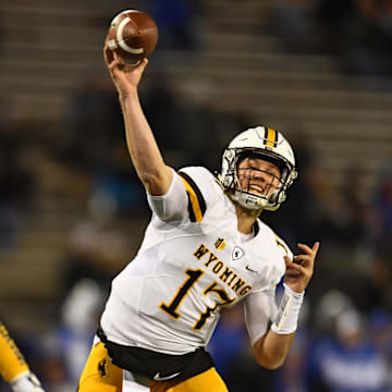 Nov 11, 2017; Colorado Springs, CO, USA; Wyoming Cowboys quarterback Josh Allen (17) attempts a pass in the first quarter against the Air Force Falcons at Falcon Stadium. Mandatory Credit: Ron Chenoy-Imagn Images