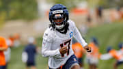 Jul 26, 2024; Wide receiver Lil'Jordan Humphrey (17) during training camp at Broncos Park Powered by CommonSpirit.  