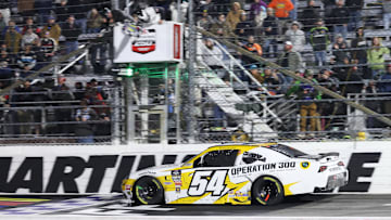 Oct 25, 2025; Martinsville, Virginia, USA; NASCAR Xfinity Series driver Taylor Gray (54) wins the NASCAR Xfinity Series Playoff Race at Martinsville Speedway.