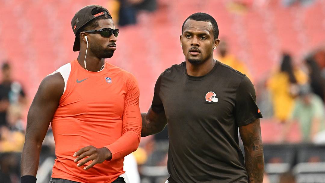 Oct 1, 2026; Cleveland, Ohio, USA; Cleveland Browns quarterback Shedeur Sanders (2) and quarterback Deshaun Watson (4) before the game at Huntington Bank Field. Mandatory Credit: Ken Blaze-Imagn Images Oct 1, 2026; Cleveland, Ohio, USA; Cleveland Browns quarterback Shedeur Sanders (2) and quarterback Deshaun Watson (4) before the game at Huntington Bank Field. Mandatory Credit: Ken Blaze-Imagn Images