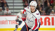 Oct 18, 2023; Ottawa, Ontario, CAN; Washington Capitals center Nicklas Backstrom (19) skates in the first period against the Ottawa Senators at the Canadian Tire Centre. Mandatory Credit: Marc DesRosiers-Imagn Images