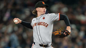 Aug 23, 2024; Seattle, Washington, USA; San Francisco Giants starter Hayden Birdsong (60) delivers a pitch twelfth inning against the Seattle Mariners at T-Mobile Park.