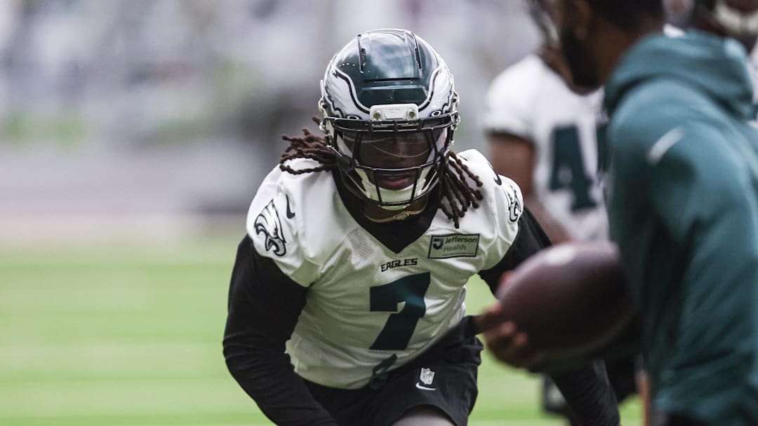 May 28, 2025; Philadelphia, PA, USA; Philadelphia Eagles Kelee Ringo (7) during OTAs at NovaCare Complex. Mandatory Credit: Bill Streicher-Imagn Images