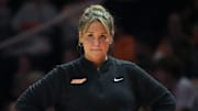 Tennessee basketball coach Kim Caldwell during the NCAA college basketball game against South Carolina on Monday, Jan. 27, 2025, in Knoxville, Tenn.